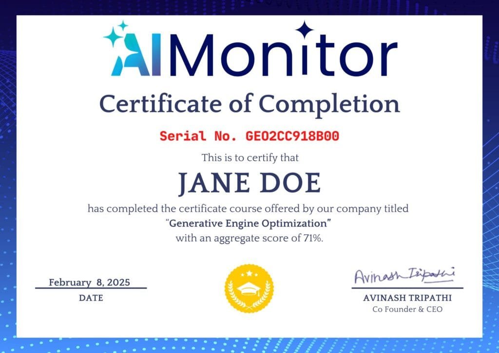 Generative Engine Optimization(GEO) Course Certificate